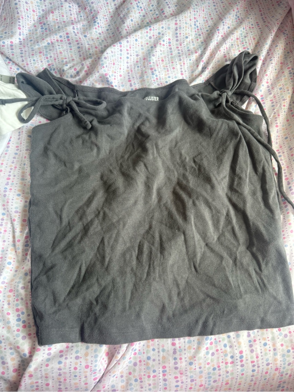 Hollister Charcoal Off-Shoulder Tie-Sleeve Crop Top